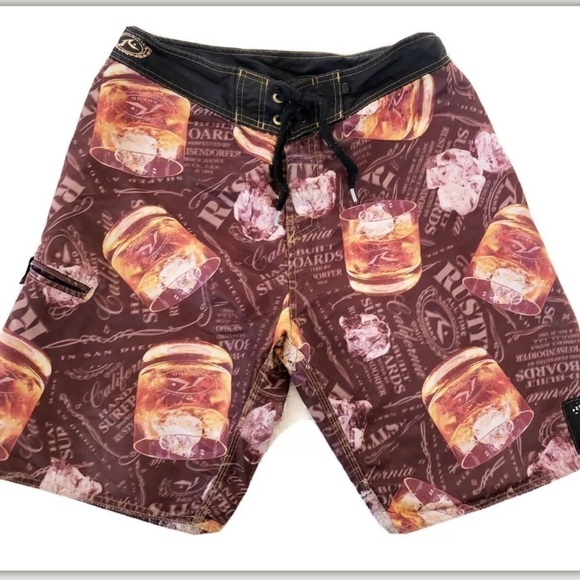 RUSTY Whiskey Bourbon Glasses Boardshorts 30 - Picture 1 of 8